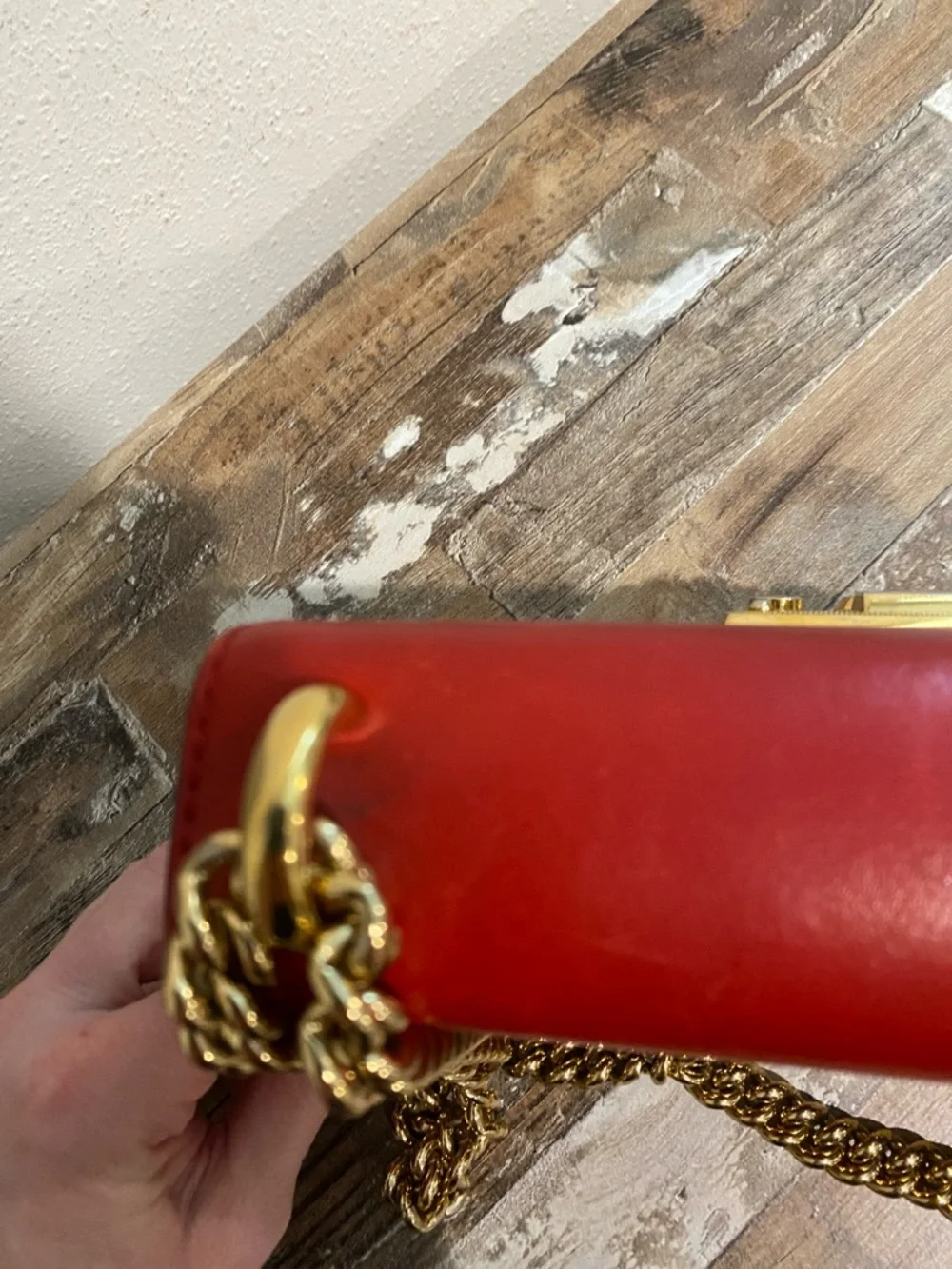 Gucci Red Leather Top Flap GG Canvas Chain Shoulder Bag - Picture 8 of 16